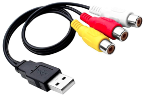 Box of RCA Cords and Adapters